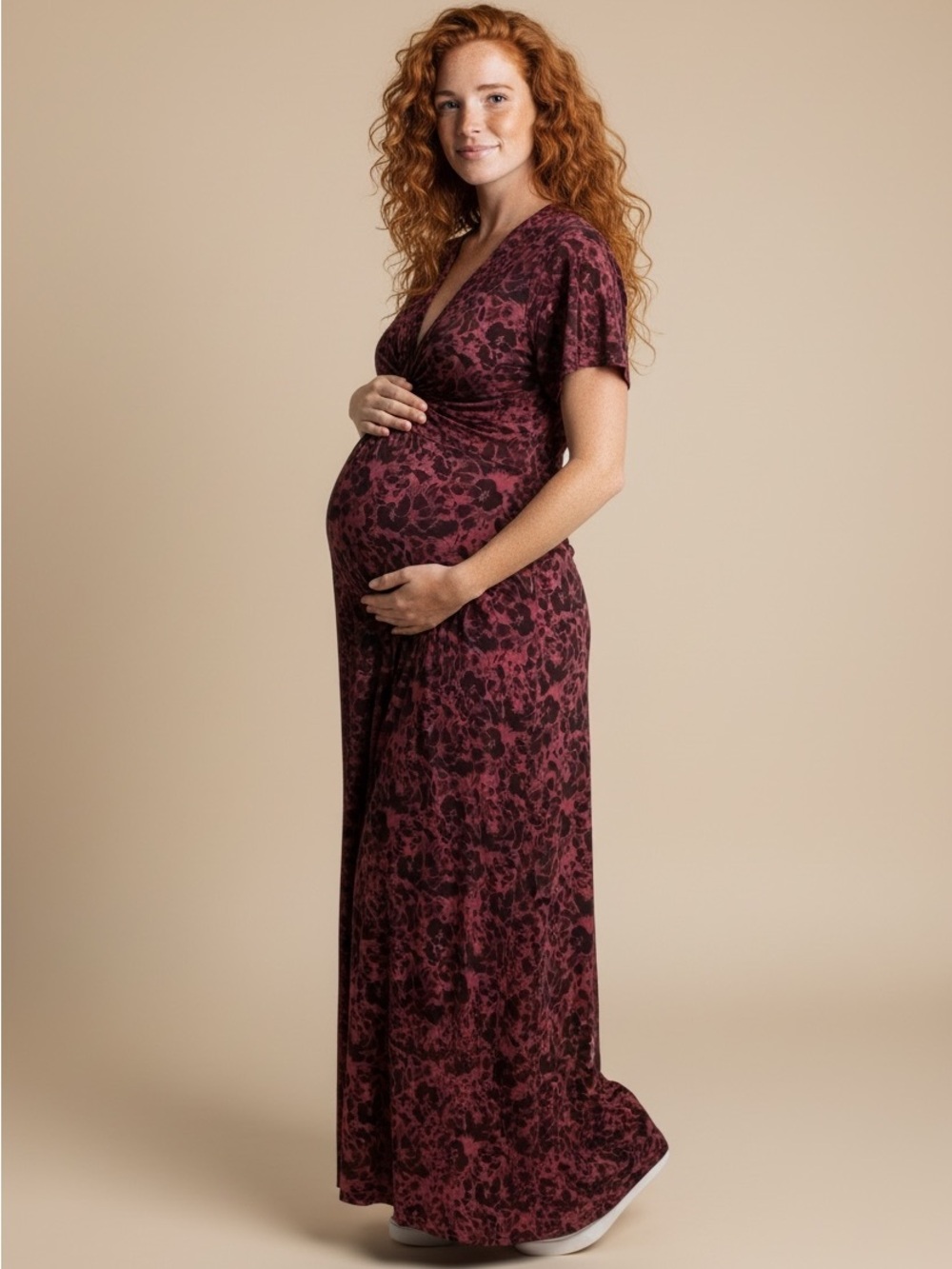 Isabel by Ingrid + Isabel Maternity Burgundy/Black Twist Empire Waist Maxi Dress